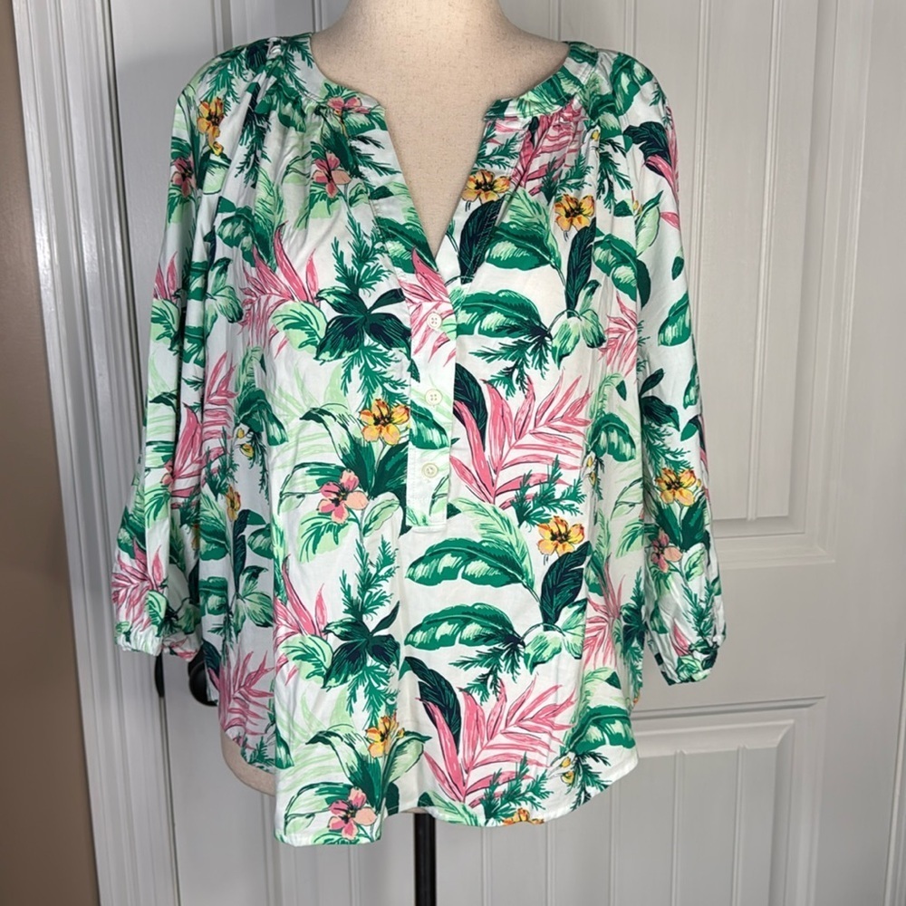 Loft Botanical Henley Blouse Sz XL - Picture 3 of 11